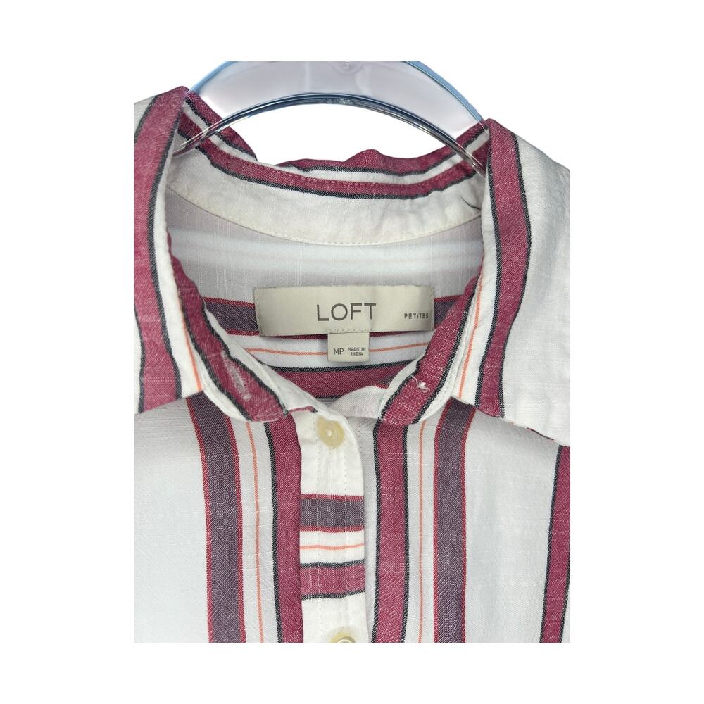 LOFT Petites Cream Striped Rayon Button Up Blouse Boyfriend Fit Size MP - Picture 4 of 4